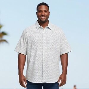 Cremieux Mens 3XB Short Sleeve‎ Button Up Shirt Geometric Print White Multicolor